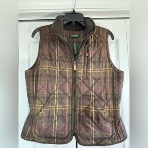 Ralph Lauren Quilted Plaid Vest in Olive, Brown & Gold Tones